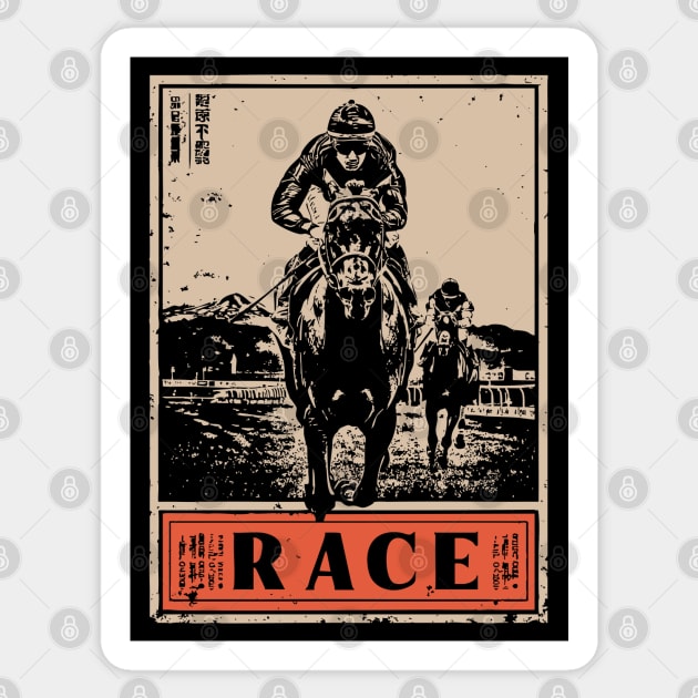 Horse Race Poster - Vintage Equestrian Speed and Strength Art Sticker by TuncGK